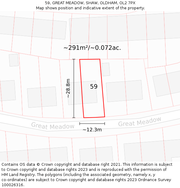 59, GREAT MEADOW, SHAW, OLDHAM, OL2 7PX: Plot and title map