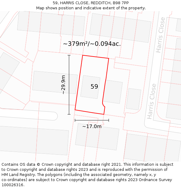 59, HARRIS CLOSE, REDDITCH, B98 7PP: Plot and title map