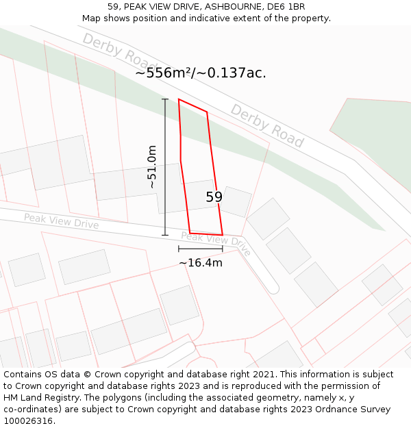59, PEAK VIEW DRIVE, ASHBOURNE, DE6 1BR: Plot and title map