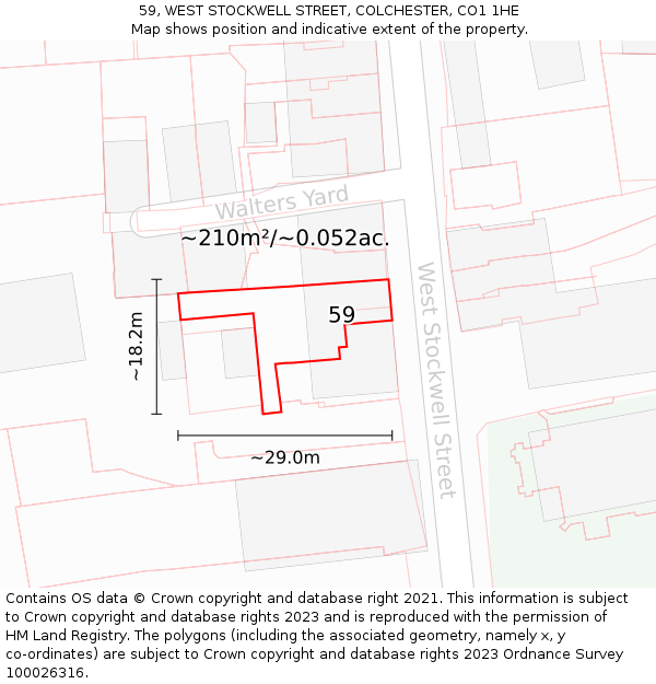 59, WEST STOCKWELL STREET, COLCHESTER, CO1 1HE: Plot and title map