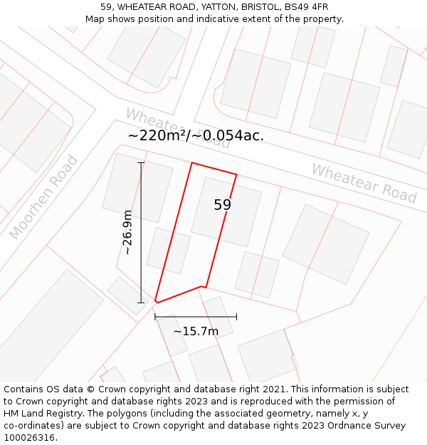 59, WHEATEAR ROAD, YATTON, BRISTOL, BS49 4FR: Plot and title map