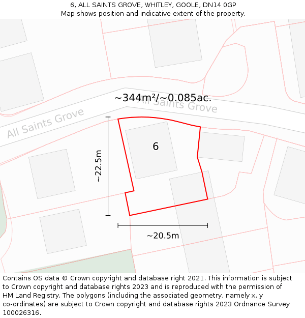 6, ALL SAINTS GROVE, WHITLEY, GOOLE, DN14 0GP: Plot and title map