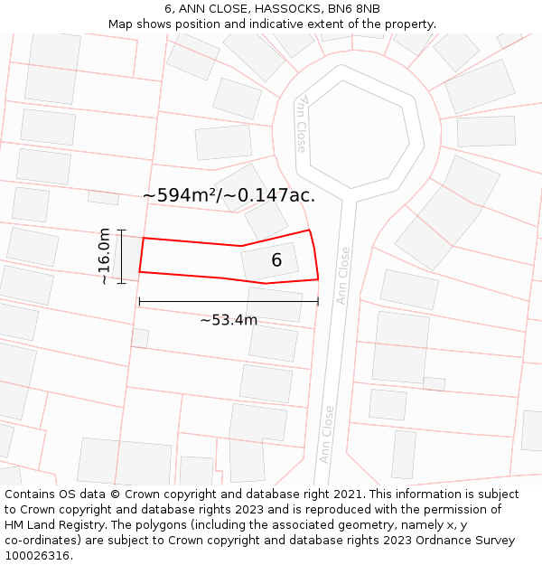 6, ANN CLOSE, HASSOCKS, BN6 8NB: Plot and title map