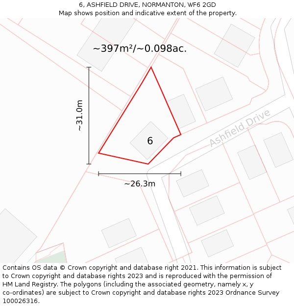 6, ASHFIELD DRIVE, NORMANTON, WF6 2GD: Plot and title map