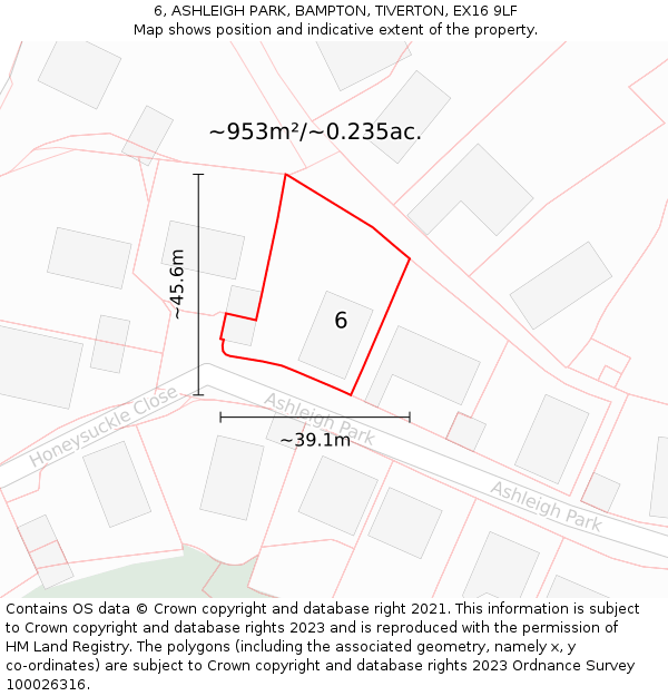 6, ASHLEIGH PARK, BAMPTON, TIVERTON, EX16 9LF: Plot and title map