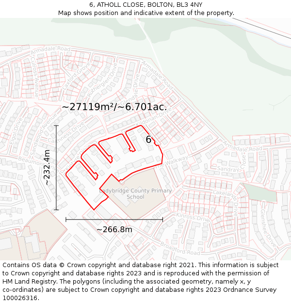 6, ATHOLL CLOSE, BOLTON, BL3 4NY: Plot and title map