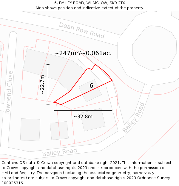 6, BAILEY ROAD, WILMSLOW, SK9 2TX: Plot and title map