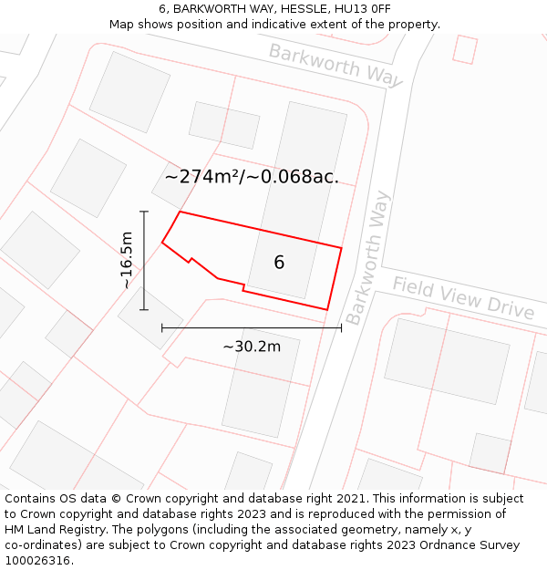 6, BARKWORTH WAY, HESSLE, HU13 0FF: Plot and title map