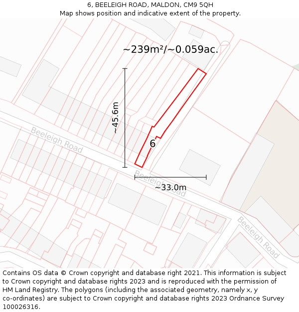 6, BEELEIGH ROAD, MALDON, CM9 5QH: Plot and title map