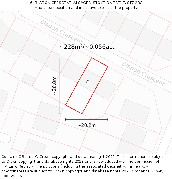6, BLADON CRESCENT, ALSAGER, STOKE-ON-TRENT, ST7 2BG: Plot and title map
