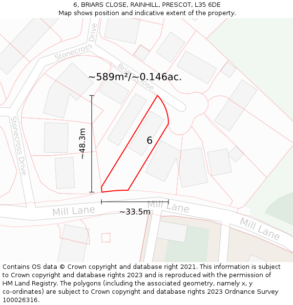 6, BRIARS CLOSE, RAINHILL, PRESCOT, L35 6DE: Plot and title map