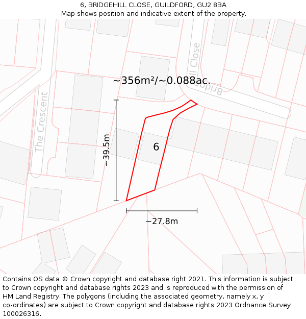 6, BRIDGEHILL CLOSE, GUILDFORD, GU2 8BA: Plot and title map
