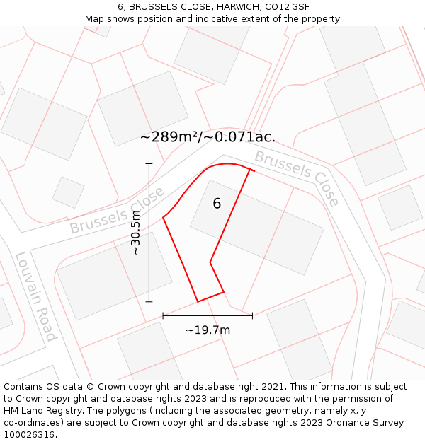 6, BRUSSELS CLOSE, HARWICH, CO12 3SF: Plot and title map