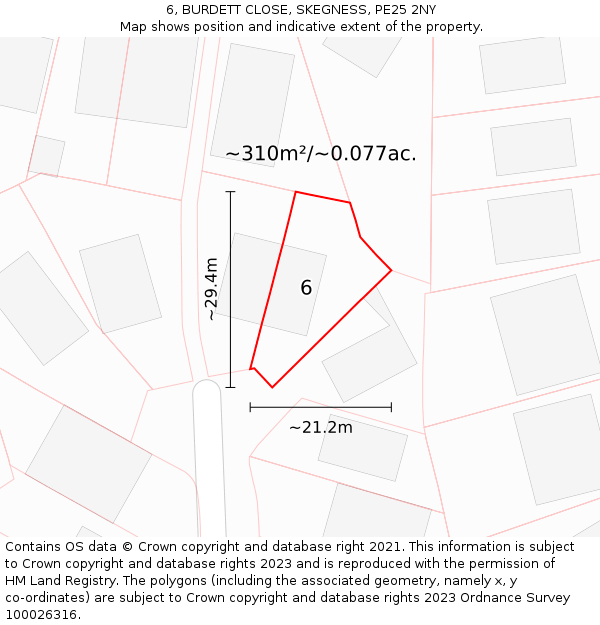 6, BURDETT CLOSE, SKEGNESS, PE25 2NY: Plot and title map
