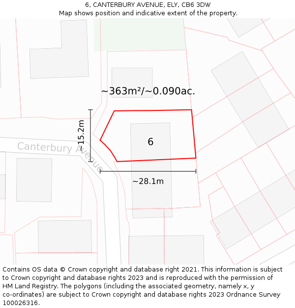 6, CANTERBURY AVENUE, ELY, CB6 3DW: Plot and title map