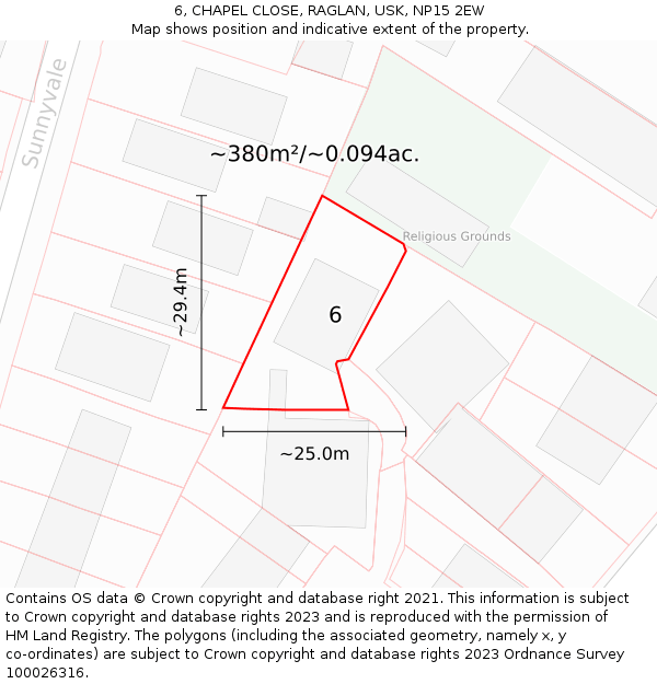 6, CHAPEL CLOSE, RAGLAN, USK, NP15 2EW: Plot and title map