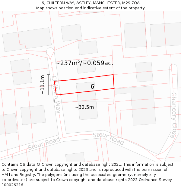6, CHILTERN WAY, ASTLEY, MANCHESTER, M29 7QA: Plot and title map