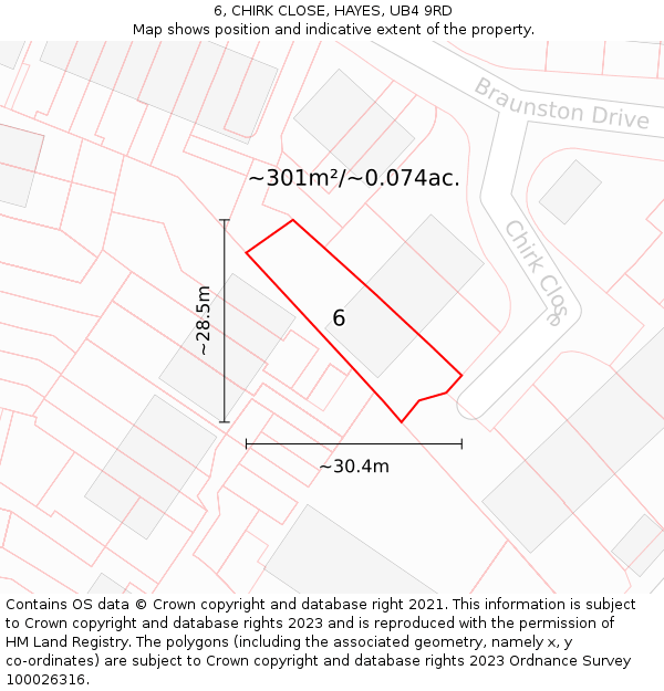 6, CHIRK CLOSE, HAYES, UB4 9RD: Plot and title map