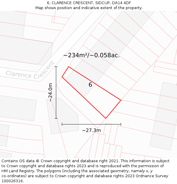 6, CLARENCE CRESCENT, SIDCUP, DA14 4DF: Plot and title map