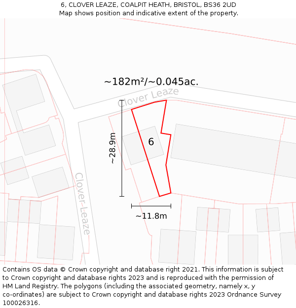 6, CLOVER LEAZE, COALPIT HEATH, BRISTOL, BS36 2UD: Plot and title map
