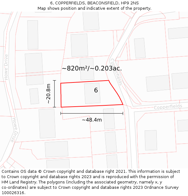 6, COPPERFIELDS, BEACONSFIELD, HP9 2NS: Plot and title map