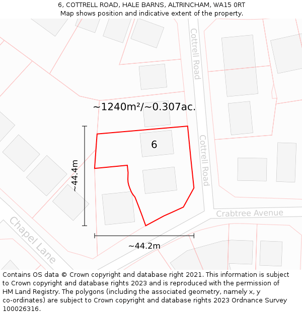 6, COTTRELL ROAD, HALE BARNS, ALTRINCHAM, WA15 0RT: Plot and title map
