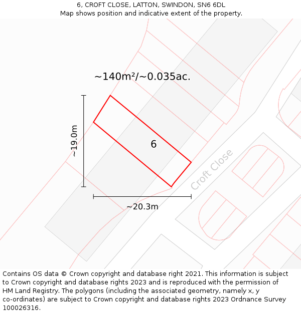 6, CROFT CLOSE, LATTON, SWINDON, SN6 6DL: Plot and title map