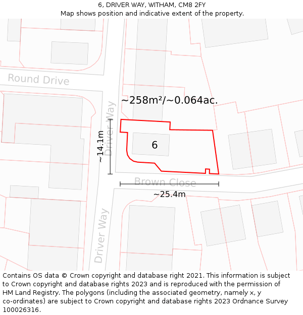6, DRIVER WAY, WITHAM, CM8 2FY: Plot and title map