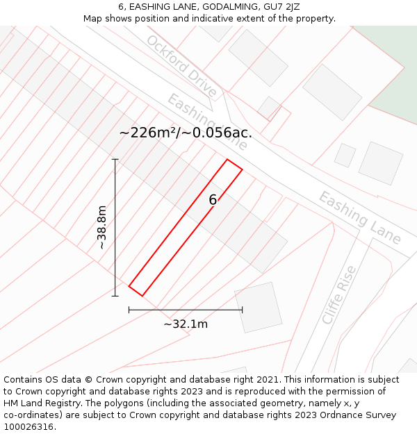 6, EASHING LANE, GODALMING, GU7 2JZ: Plot and title map