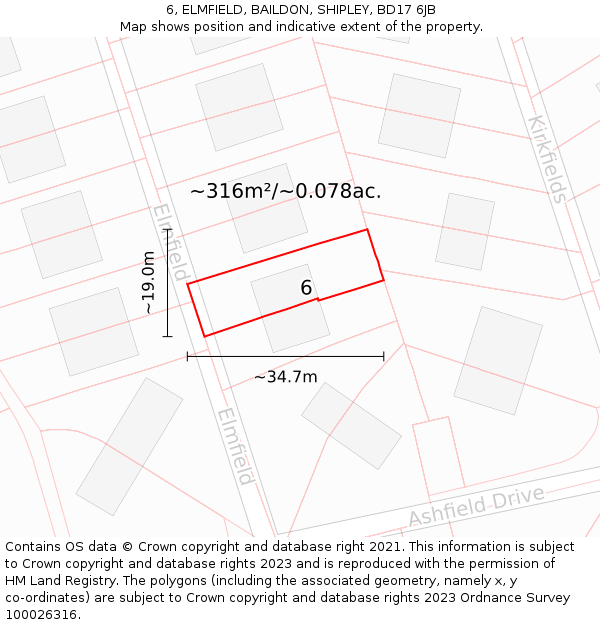 6, ELMFIELD, BAILDON, SHIPLEY, BD17 6JB: Plot and title map