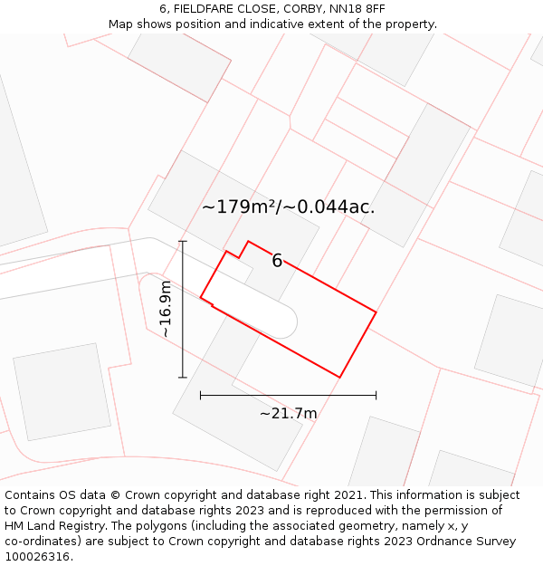 6, FIELDFARE CLOSE, CORBY, NN18 8FF: Plot and title map