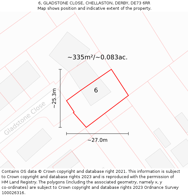 6, GLADSTONE CLOSE, CHELLASTON, DERBY, DE73 6RR: Plot and title map