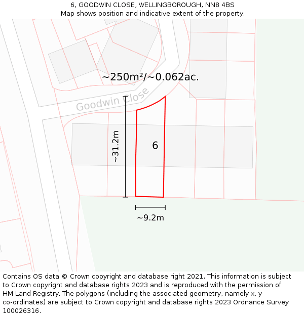 6, GOODWIN CLOSE, WELLINGBOROUGH, NN8 4BS: Plot and title map