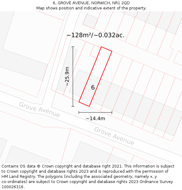 6, GROVE AVENUE, NORWICH, NR1 2QD: Plot and title map