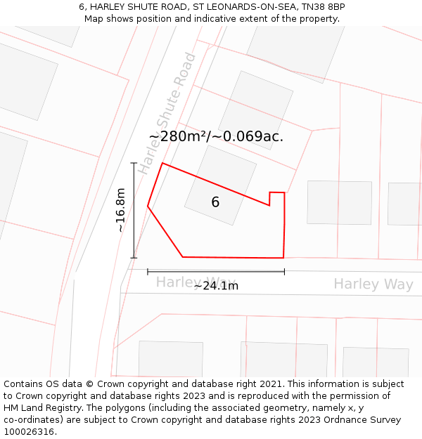 6, HARLEY SHUTE ROAD, ST LEONARDS-ON-SEA, TN38 8BP: Plot and title map