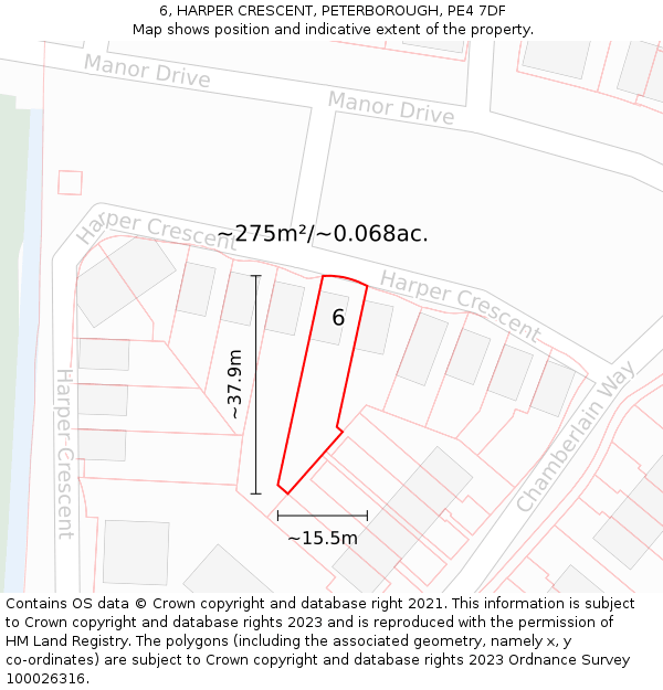 6, HARPER CRESCENT, PETERBOROUGH, PE4 7DF: Plot and title map