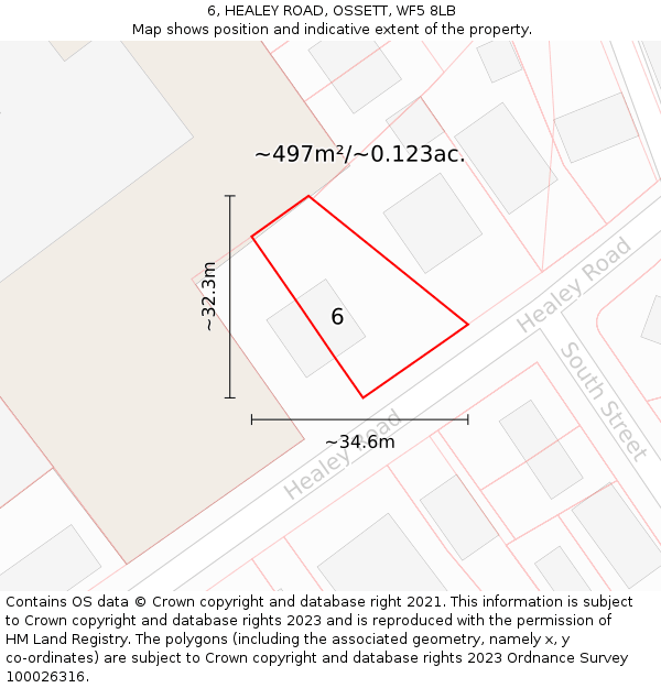 6, HEALEY ROAD, OSSETT, WF5 8LB: Plot and title map