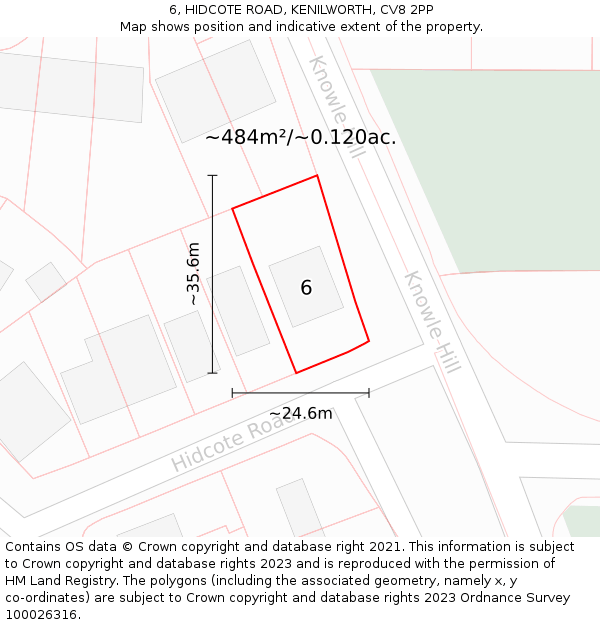 6, HIDCOTE ROAD, KENILWORTH, CV8 2PP: Plot and title map