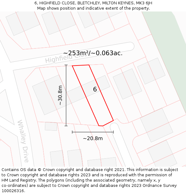 6, HIGHFIELD CLOSE, BLETCHLEY, MILTON KEYNES, MK3 6JH: Plot and title map