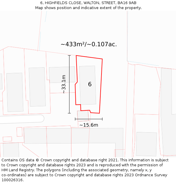 6, HIGHFIELDS CLOSE, WALTON, STREET, BA16 9AB: Plot and title map