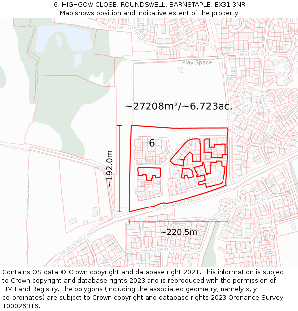6, HIGHGOW CLOSE, ROUNDSWELL, BARNSTAPLE, EX31 3NR: Plot and title map