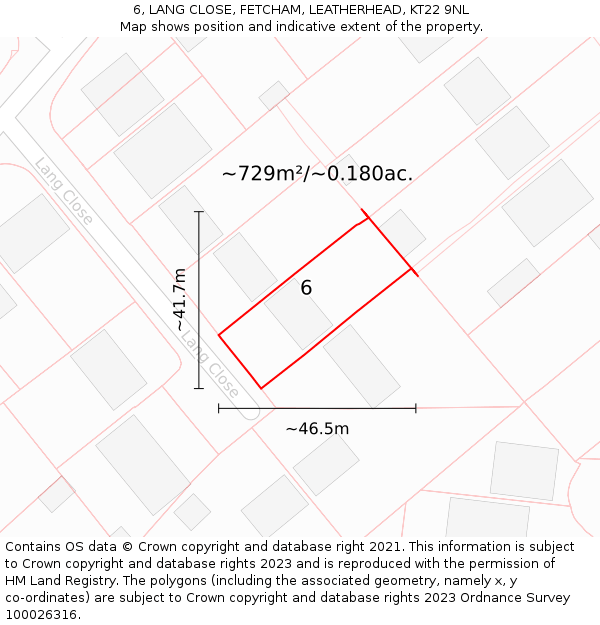 6, LANG CLOSE, FETCHAM, LEATHERHEAD, KT22 9NL: Plot and title map