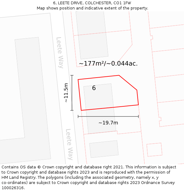 6, LEETE DRIVE, COLCHESTER, CO1 1FW: Plot and title map