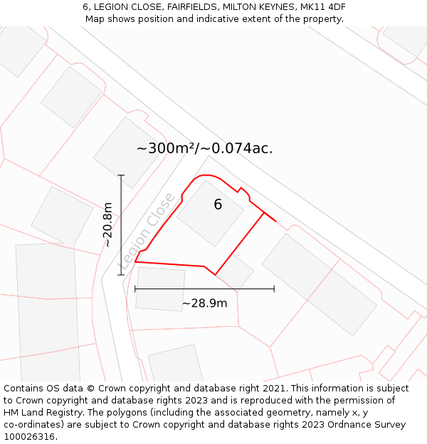 6, LEGION CLOSE, FAIRFIELDS, MILTON KEYNES, MK11 4DF: Plot and title map