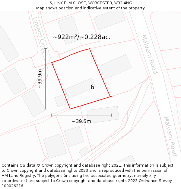 6, LINK ELM CLOSE, WORCESTER, WR2 4NG: Plot and title map