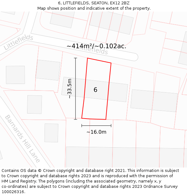 6, LITTLEFIELDS, SEATON, EX12 2BZ: Plot and title map