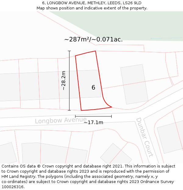 6, LONGBOW AVENUE, METHLEY, LEEDS, LS26 9LD: Plot and title map