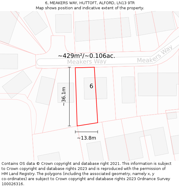 6, MEAKERS WAY, HUTTOFT, ALFORD, LN13 9TR: Plot and title map