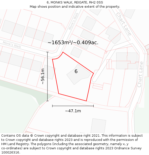 6, MONKS WALK, REIGATE, RH2 0SS: Plot and title map