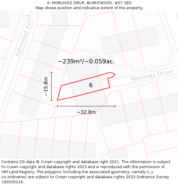 6, MORLINGS DRIVE, BURNTWOOD, WS7 2ED: Plot and title map